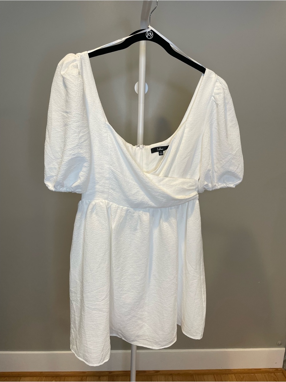 Lulu's White Textured Puff Sleeve Mini Dress for Bridal Shower - Large